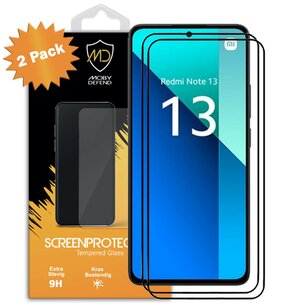 2-Pack Xiaomi Redmi Note 13 4G Screenprotectors - MobyDefend Screensavers Met Zwarte Randen - Gehard Glas