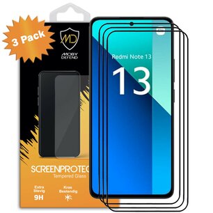 3-Pack Xiaomi Redmi Note 13 4G Screenprotectors - MobyDefend Screensavers Met Zwarte Randen - Gehard Glas