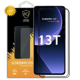 2-Pack Xiaomi 13T Screenprotectors - MobyDefend Screensavers Met Zwarte Randen - Gehard Glas