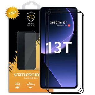 3-Pack Xiaomi 13T Screenprotectors - MobyDefend Screensavers Met Zwarte Randen - Gehard Glas