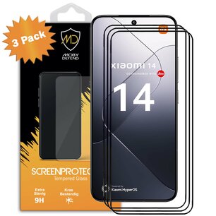 3-Pack Xiaomi 14 Screenprotectors - MobyDefend Screensavers Met Zwarte Randen - Gehard Glas 