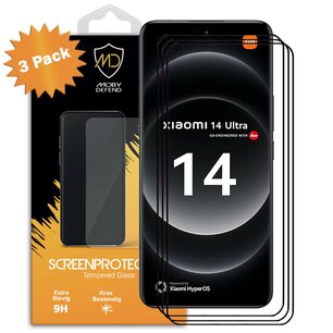 3-Pack Xiaomi 14 Ultra Screenprotectors - MobyDefend Screensavers Met Zwarte Randen - Gehard Glas 