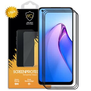 3-Pack Oppo Reno8 Screenprotectors - MobyDefend Screensaver Met Zwarte Randen - Gehard Glas