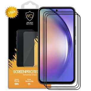 3-Pack Samsung Galaxy A54 Screenprotectors - MobyDefend Screensavers Met Zwarte Randen - Gehard Glas