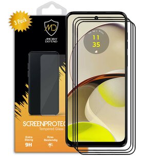 3-Pack Motorola Moto G14 Screenprotectors - MobyDefend Screensaver Met Zwarte Randen - Gehard Glas