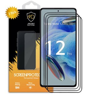 3-Pack Xiaomi Redmi Note 12 Pro 4G / Note 12 Pro 5G Screenprotectors - MobyDefend Screensavers Met Zwarte Randen - Gehard Glas