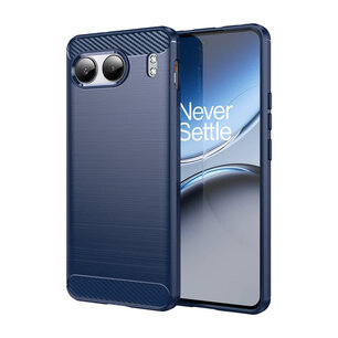 OnePlus Nord 4 Hoesje - MobyDefend TPU Backcover - Geborstelde Metaal & Carbon-Look - Blauw