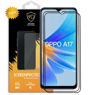 2-Pack Oppo A17 Screenprotectors - MobyDefend Screensavers Met Zwarte Randen - Gehard Glas