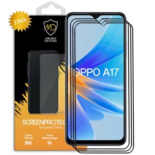 3-Pack Oppo A17 Screenprotectors - MobyDefend Screensavers Met Zwarte Randen - Gehard Glas