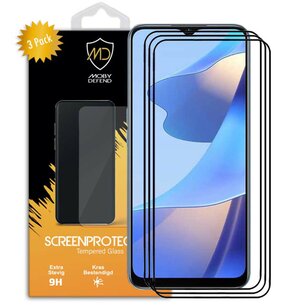 3-Pack Oppo A16 / A16s / A54s Screenprotectors - MobyDefend Screensavers Met Zwarte Randen - Gehard Glas