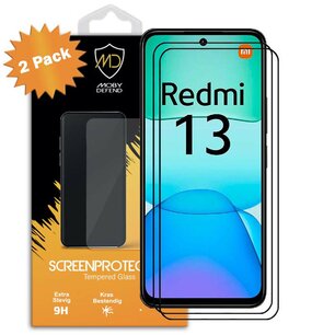 2-Pack Xiaomi Redmi 13 4G Screenprotectors - MobyDefend Screensaver Met Zwarte Randen - Gehard Glas