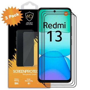 3-Pack Xiaomi Redmi 13 4G Screenprotectors - MobyDefend Screensaver Met Zwarte Randen - Gehard Glas