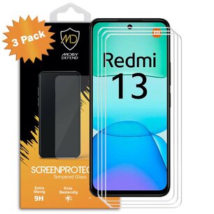 3-Pack Xiaomi Redmi 13 4G Screenprotectors - MobyDefend Case-Friendly Screensaver - Gehard Glas