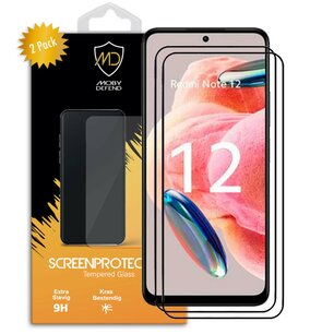 2-Pack Xiaomi Redmi Note 12 4G / Note 12 5G Screenprotectors - MobyDefend Screensavers Met Zwarte Randen - Gehard Glas