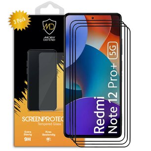 3-Pack Xiaomi Redmi Note 12 Pro Plus 5G Screenprotectors - MobyDefend Screensavers Met Zwarte Randen - Gehard Glas