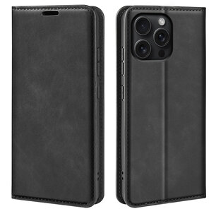 iPhone 16 Pro Hoesje - Luxe Wallet Bookcase (Magnetische Sluiting) - Zwart