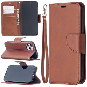 iPhone 12 / iPhone 12 Pro Hoesje - MobyDefend Wallet Book Case Met Koord - Bruin