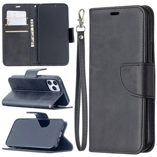 iPhone 12 / iPhone 12 Pro Hoesje - MobyDefend Wallet Book Case Met Koord - Zwart