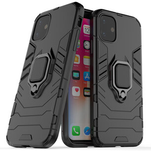 Apple iPhone 12 / iPhone 12 Pro Hoesje - MobyDefend Dubbelgelaagde Pantsercase Met Standaard - Zwart