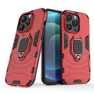 iPhone 15 Pro Hoesje - MobyDefend Dubbelgelaagde Pantsercase Met Standaard - Rood