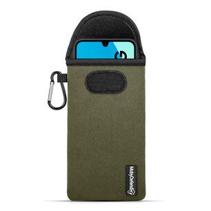 Hoesje voor Samsung Galaxy A16 5G - MobyDefend Neopreen Pouch Met Karabijnhaak - Insteekhoesje - Riemlus Hoesje - Groen