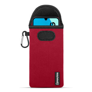 Hoesje voor Samsung Galaxy A16 5G - MobyDefend Neopreen Pouch Met Karabijnhaak - Insteekhoesje - Riemlus Hoesje - Rood